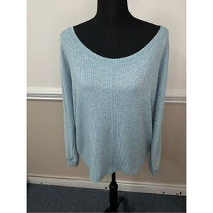 Cyrus Waffle Wave Long Sleeve Blue Blouse Size Large